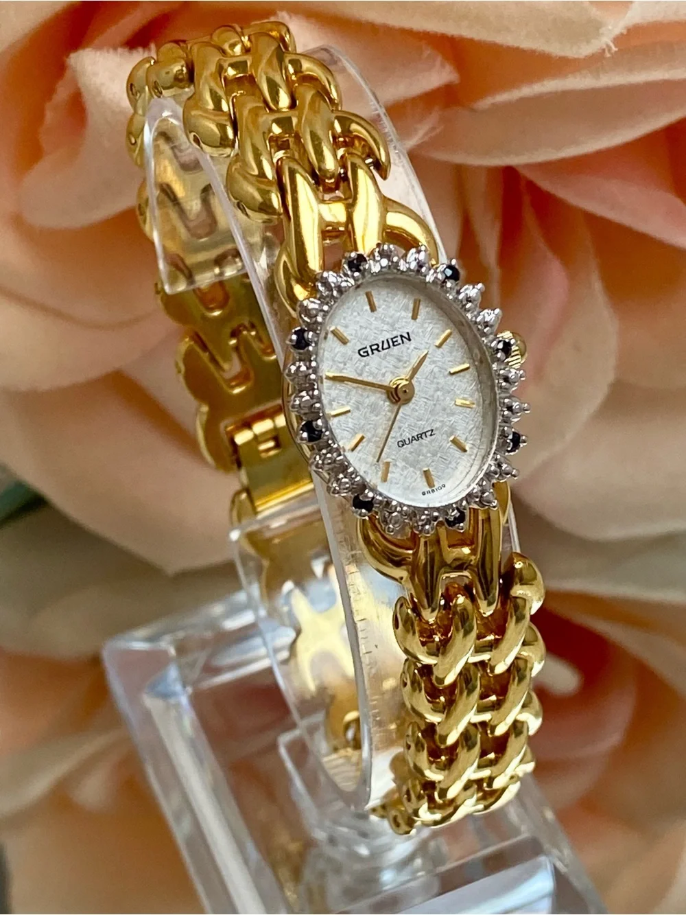 Vintage Gruen Diamond & Sapphire Accented Bezel Cocktail Watch